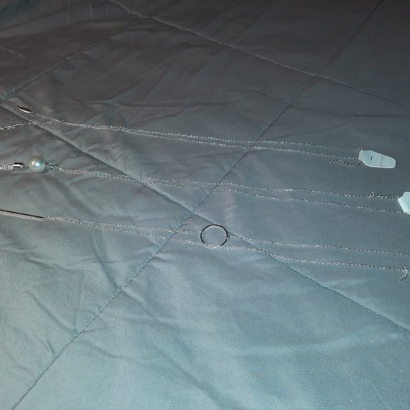 3 Silver Tone Long Statement Pendant Necklaces - Picture 7 of 12